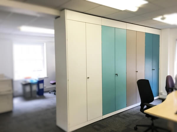 Space divider storage with various coloured doors